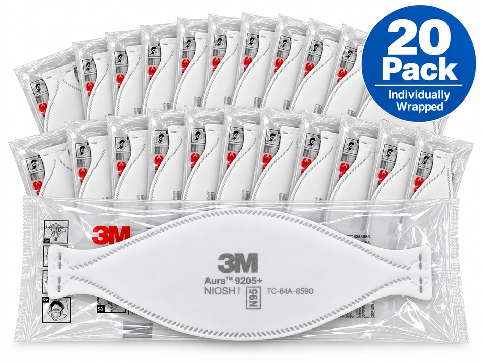 3M Aura 9205+ N95 Respirator Masks – Individually Wrapped – 20, 40 & 60 Pack